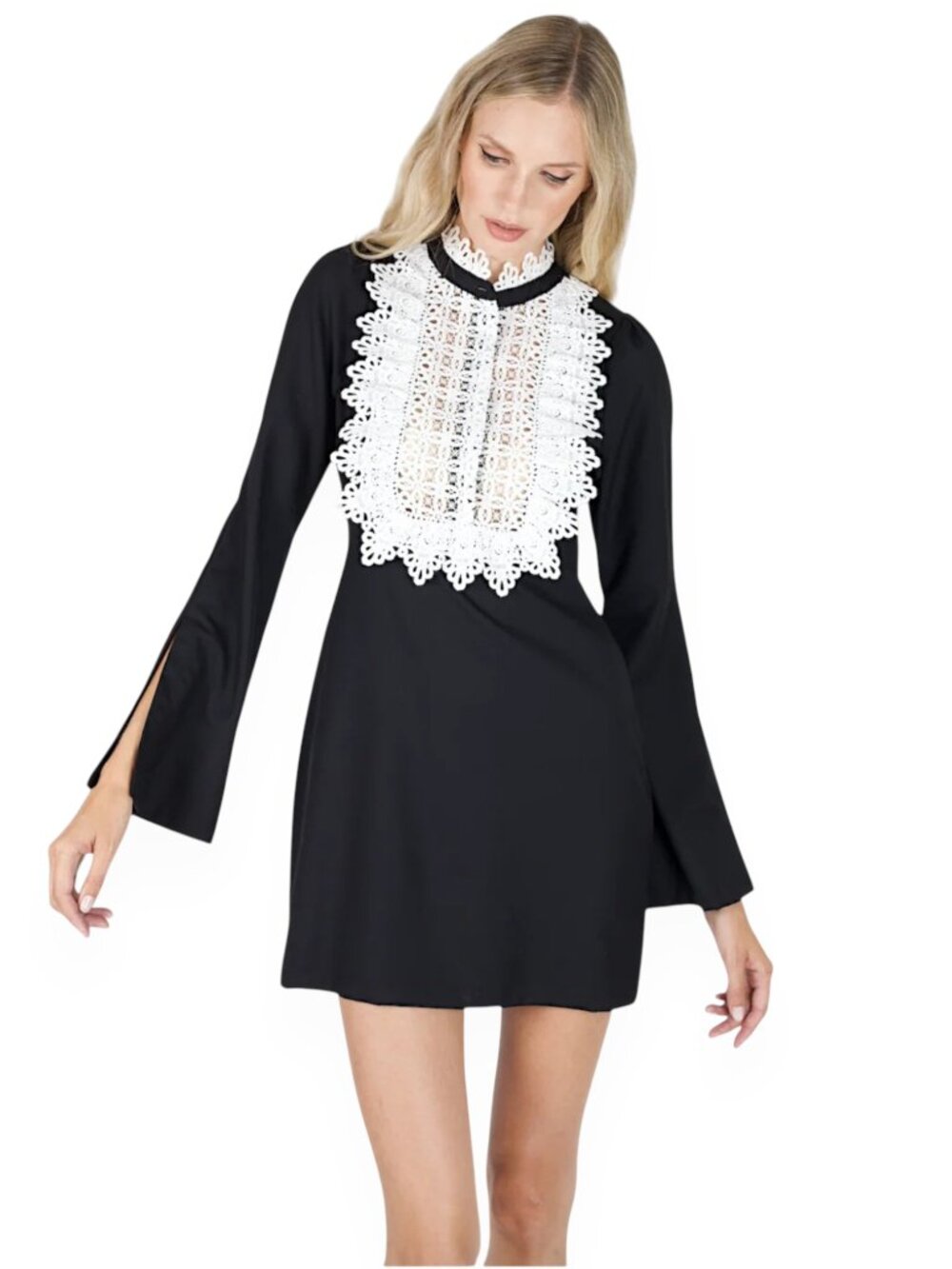 Secret Mission Pon Pon Dolores Bowery Dress Black with White Lace  Mini NWT S